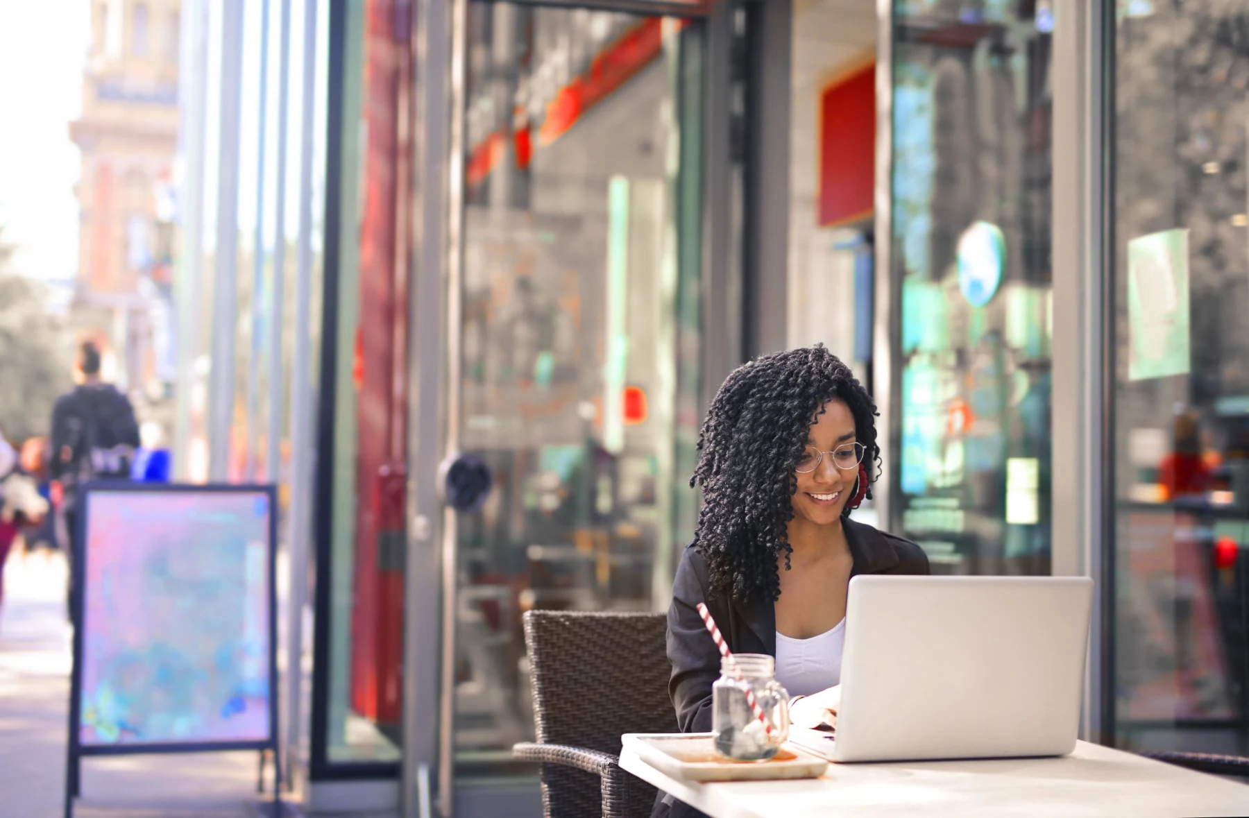 Woman working on a laptop